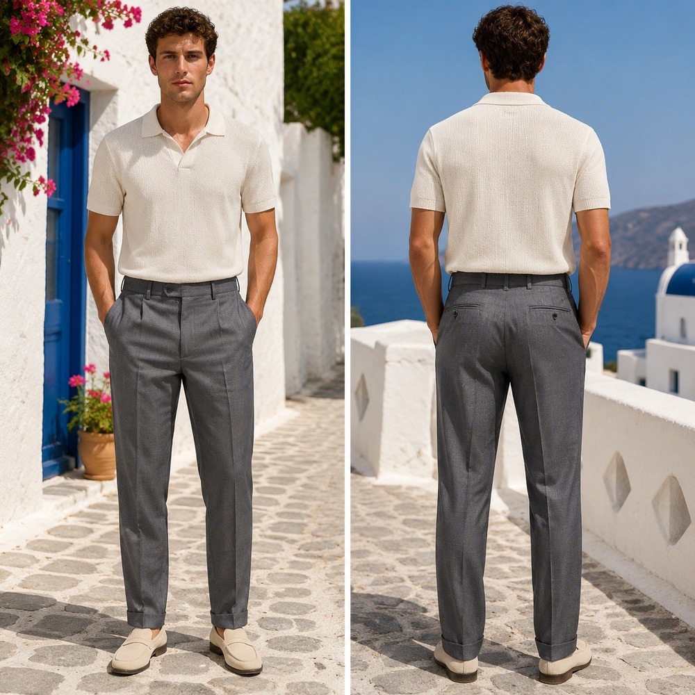 Santorelli Luxury Serge Mens Grey Virgin Wool Romeo Cuffed Dress Pants 38